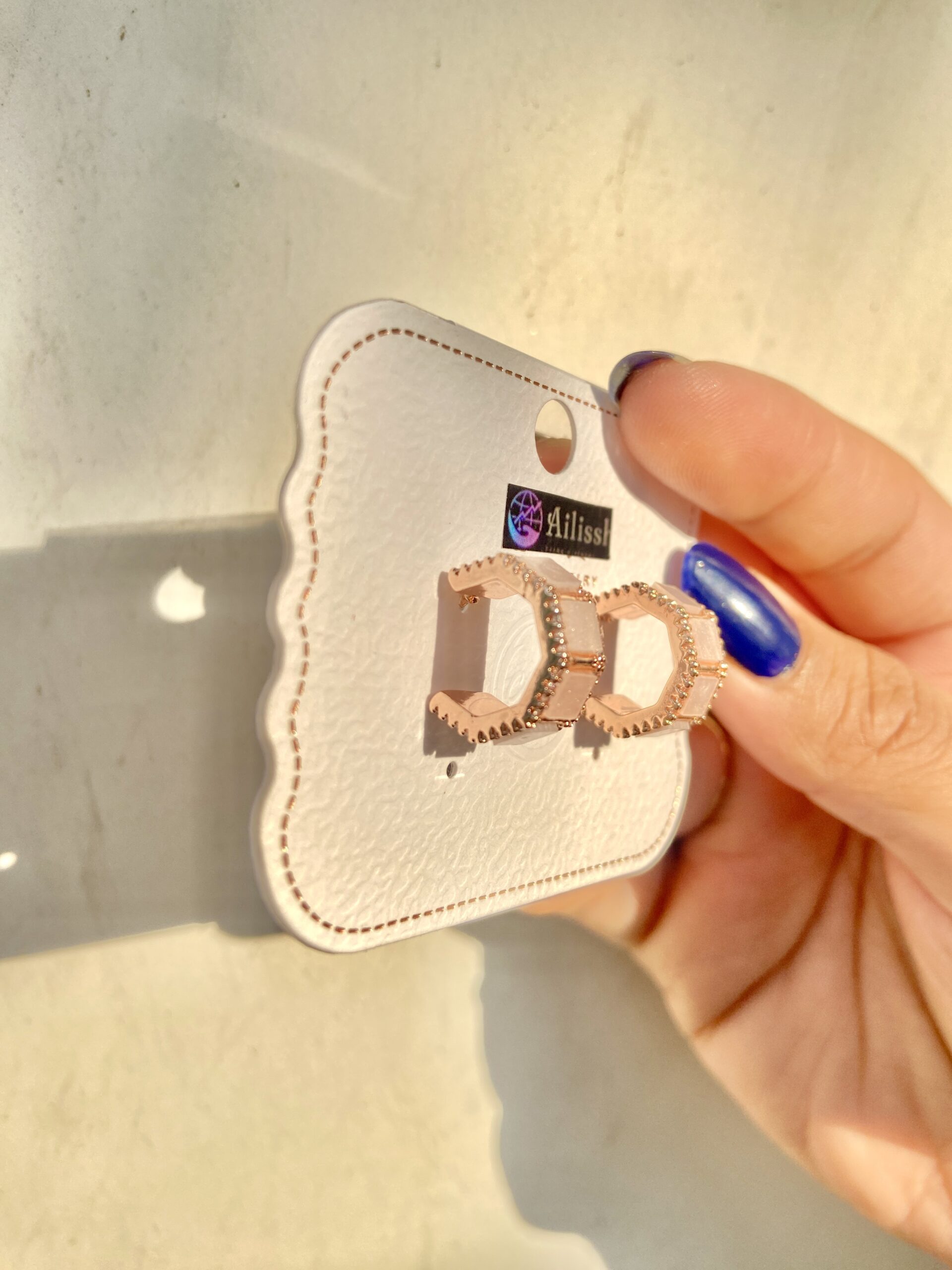 Golden C-shaped zircon studs - Image 3